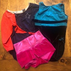 Bundle 2 gymnastics leotards and 1 pair of shorts